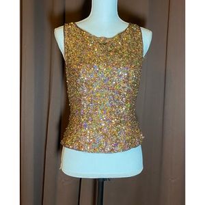 Formal Sequin Sleeveless Top w/ Back Hidden Zipper